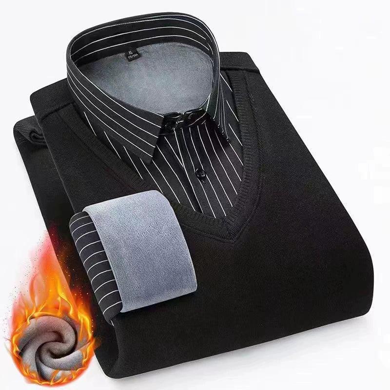 Paul Men's Autumn & Winter Plus Velvet Striped Sweater - Thickened Pullover - ClubOn