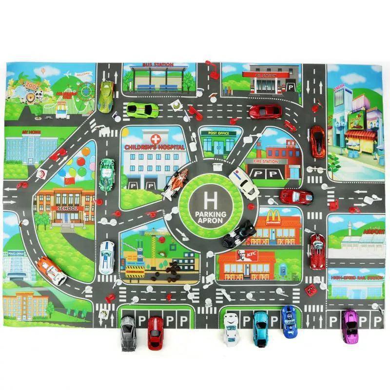 Kids City Road Map Toy Set with Alloy Cars – Parking Playset - ClubOn