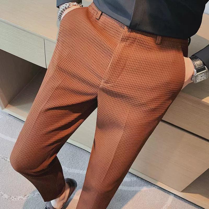 Waffle Casual Trousers – Men's Business Formal Suit Pants - ClubOn