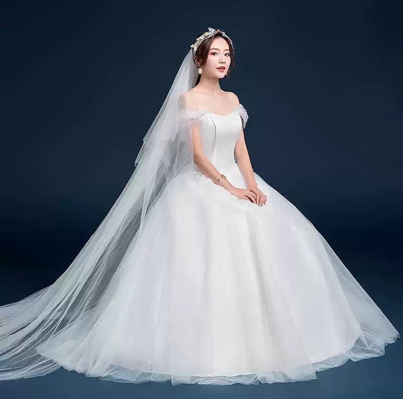 Plus-Size A-line Wedding Dress, Off-Shoulder, Puff Skirt for Brides - ClubOn