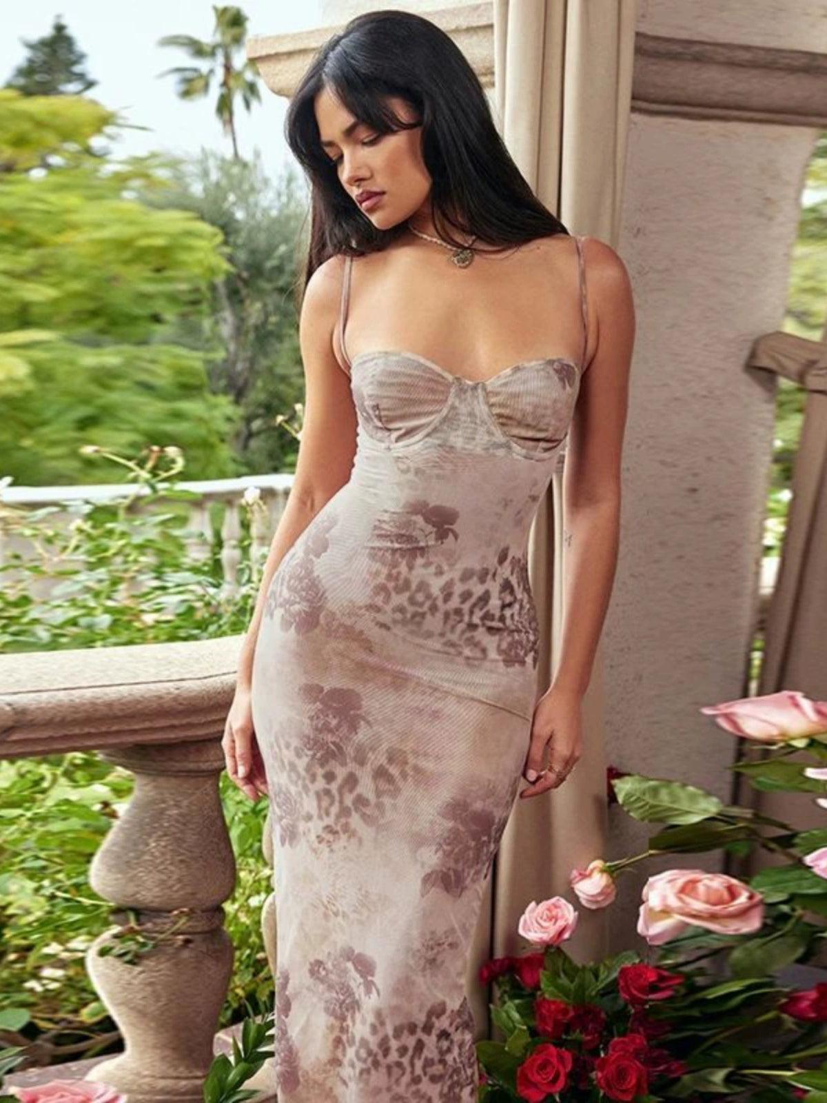 Chic Printed Camisole Waist-Cinching Dress for Women - ClubOn