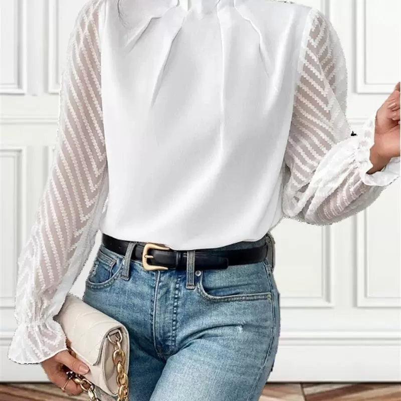 Elegant Women’s Shirt Blouse – Office Lady Autumn Half High Neck - ClubOn