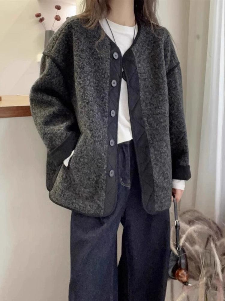 French Retro Lamb Fur Coat for Plus Size Women - ClubOn