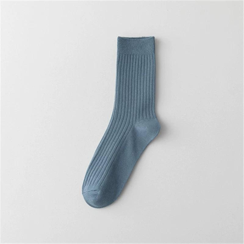 Pure Solid Color Cotton Double Needle Middle Tube Socks – Combed Cotton Striped Men’s Socks for Autumn & Winter - ClubOn