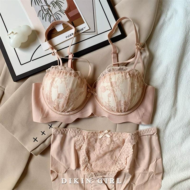 White Lace Seamless Bra Set for Small Chests - ClubOn