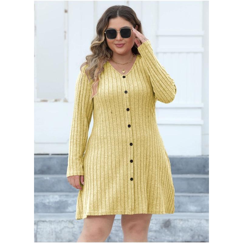 Plus Size Striped Bottoming Skirt Dress - L-3XL Women's Fashion - ClubOn