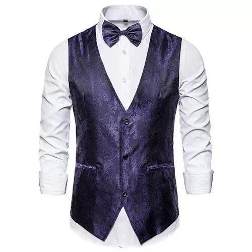 Wine Red Jacquard Suit Vest Men's Business Banquet Wedding Party - ClubOn