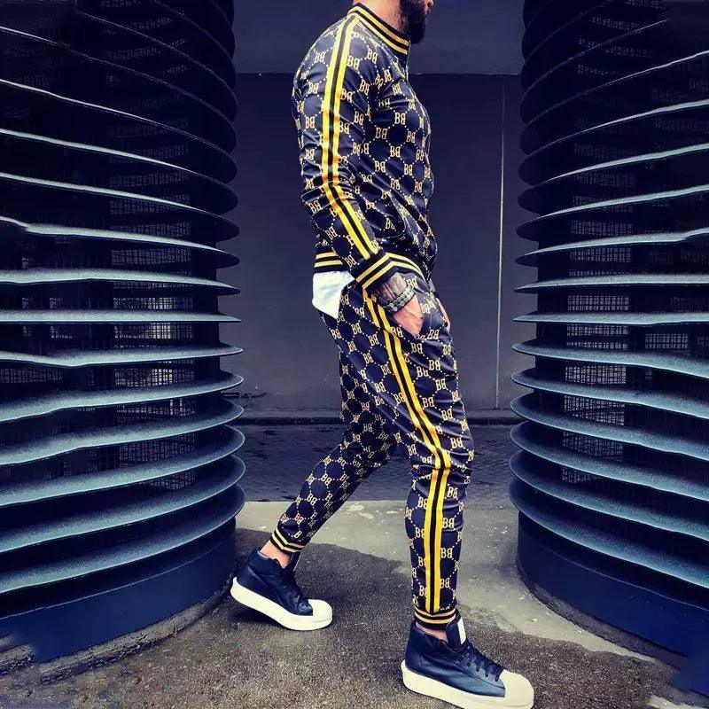 Men's Tracksuit Set - Fashion Plaid Jacket + Pants 2-Piece Set - ClubOn
