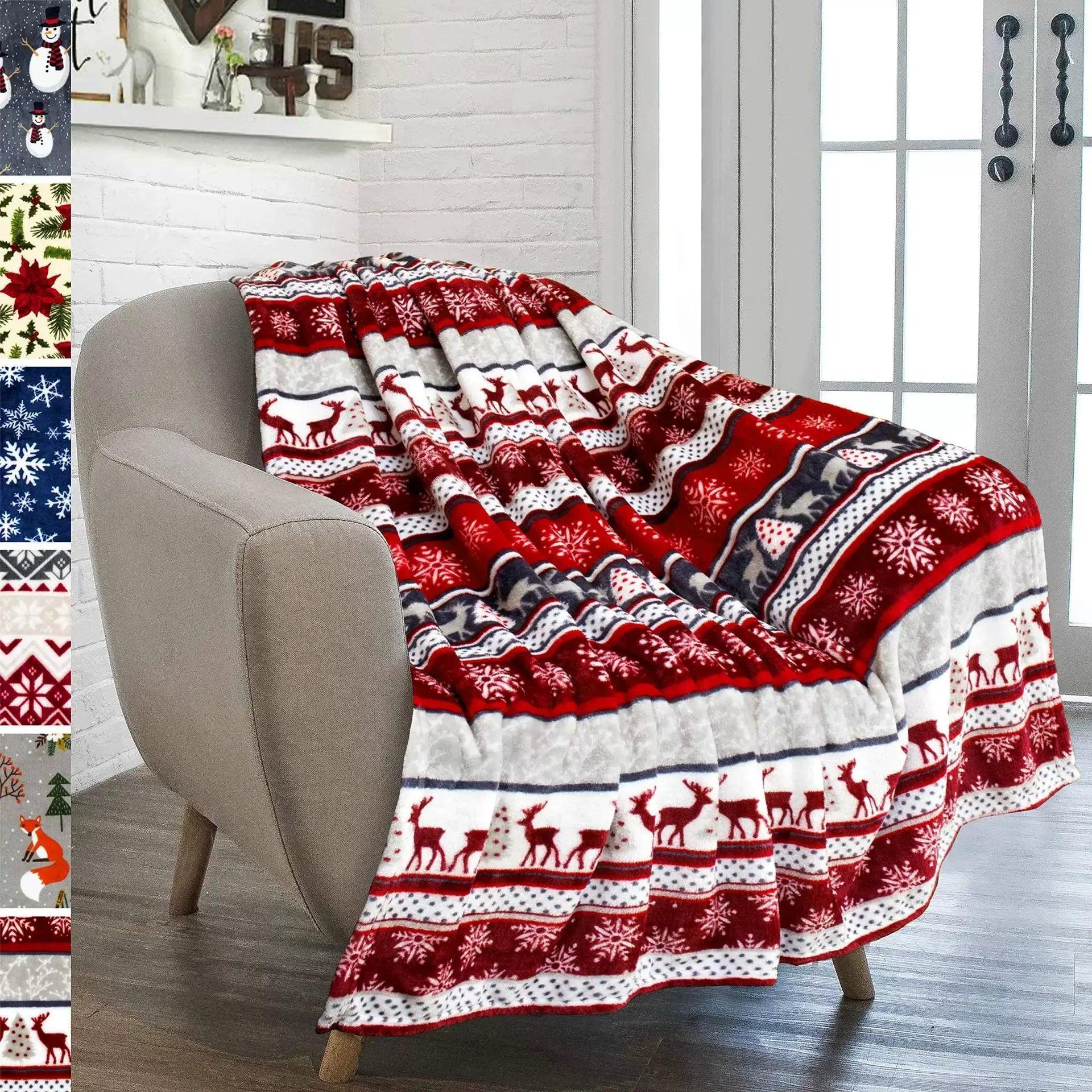 Christmas Throw Blanket 2024 – Flannel Snowflake & Gingerbread Design - ClubOn