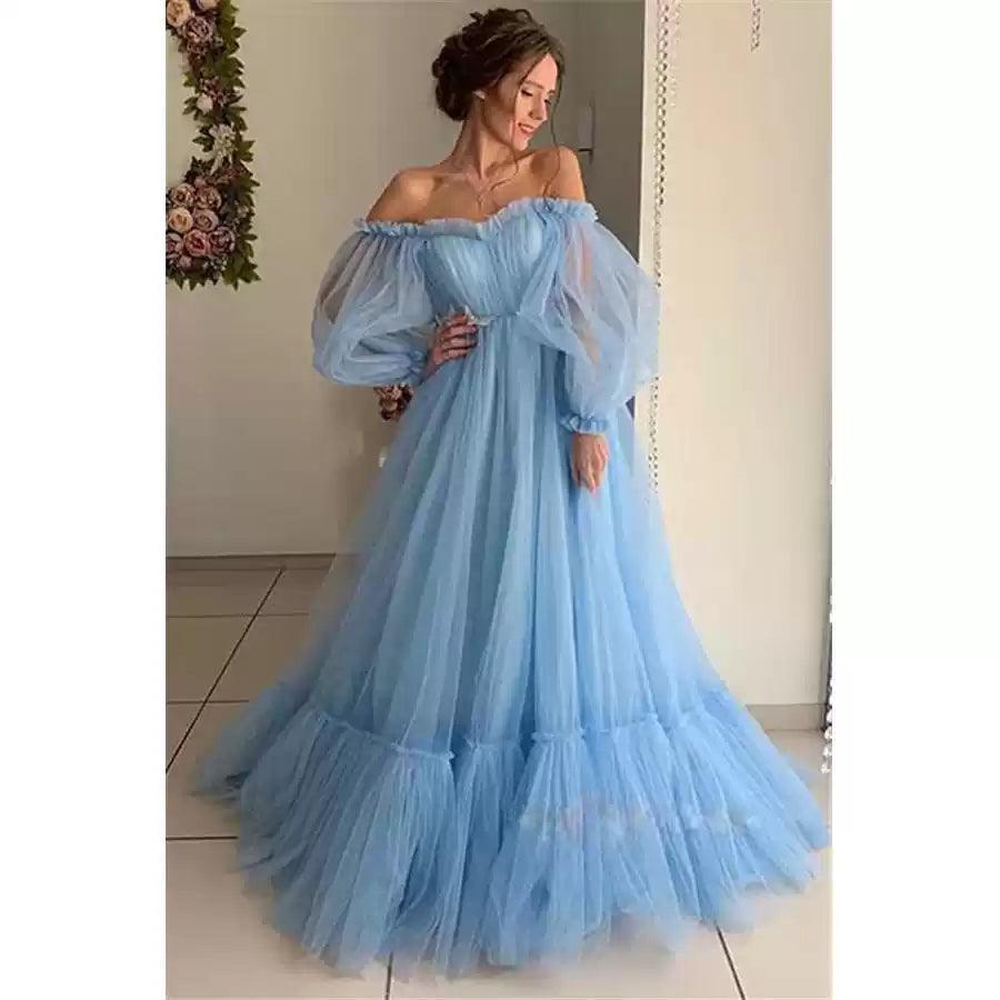 Women's One Shoulder Mesh Long Sleeved Wedding Dress with Lace - ClubOn