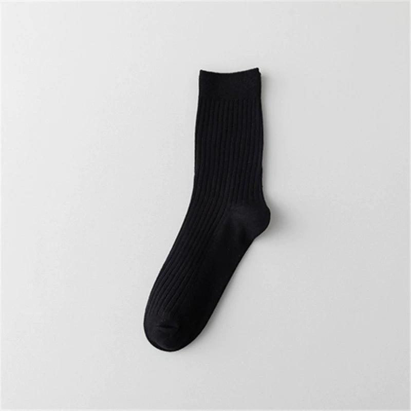 Pure Solid Color Cotton Double Needle Middle Tube Socks – Combed Cotton Striped Men’s Socks for Autumn & Winter - ClubOn