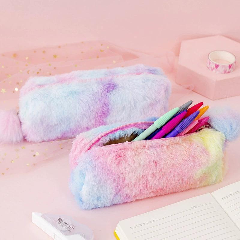 Kawaii Gradient Plush Pencil Case - Cute Organizer for Girls - ClubOn