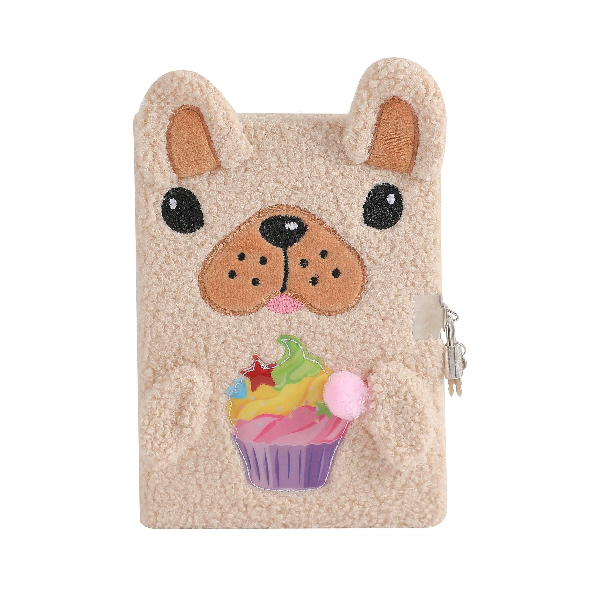A5 Plush Notebook – Cute Dog with Lock Diary & Student Gift Book - ClubOn