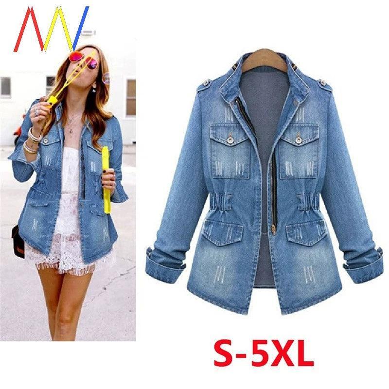 Plus Size Denim Jacket - Big Fat Coat for Women - ClubOn