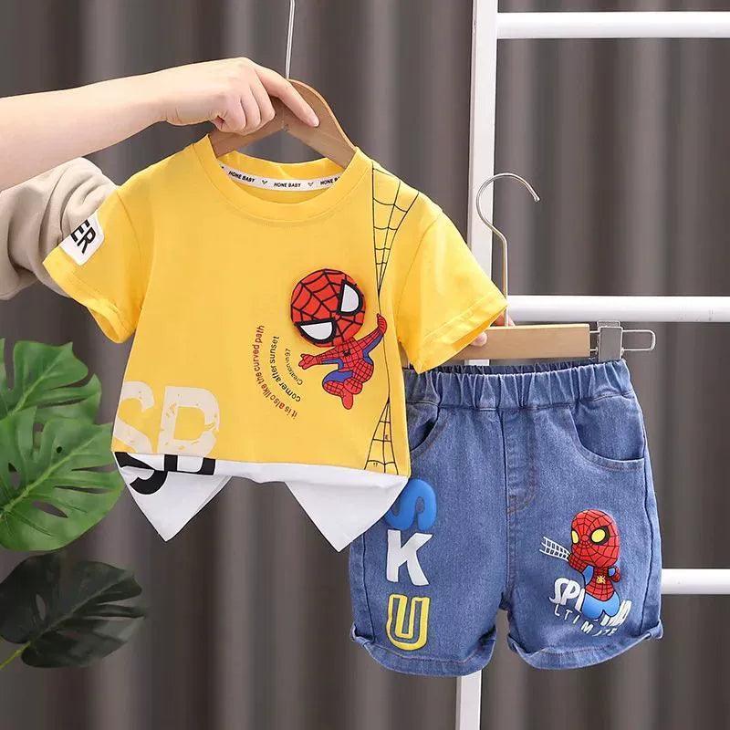 Summer Baby Boys Spiderman Set - Short Sleeve T-Shirt & Jeans - ClubOn