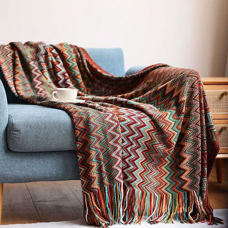 Bohemian Sofa Blanket – Decorative Knit Cover Throw - ClubOn