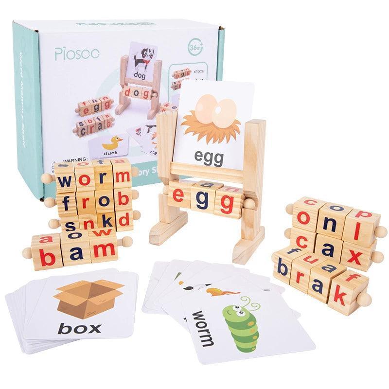 Wooden Reading Blocks - Short Vowel Spelling Game for Kids - ClubOn