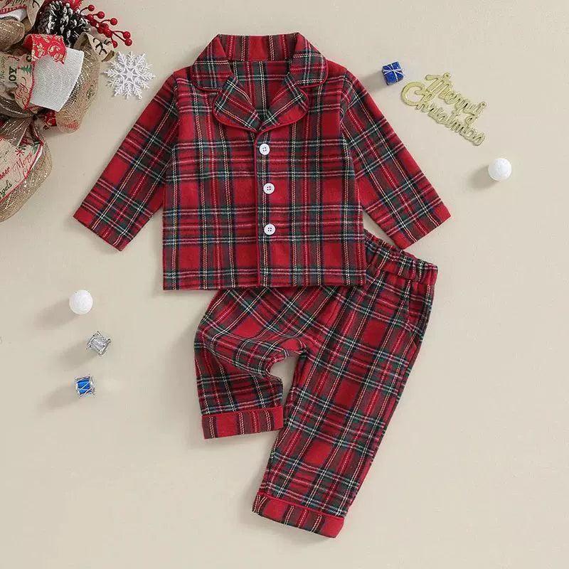 Christmas Pajama Set for Kids - Plaid Loungewear Suit - ClubOn