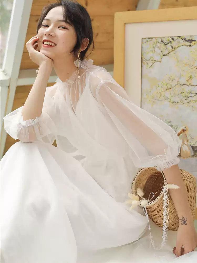 White Mesh Skirt Dress - Elegant Forest Style, -Inspired Bridal Gown, Light Wedding Dress - ClubOn