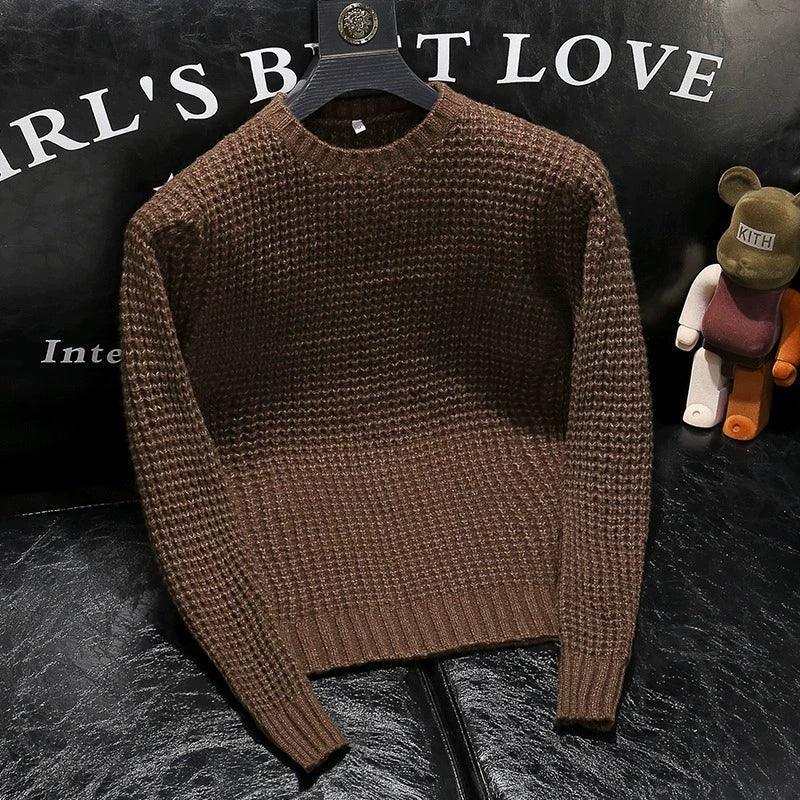 Men's Round Neck Thick Sweater - Autumn & Winter Lazy Style Knit - ClubOn