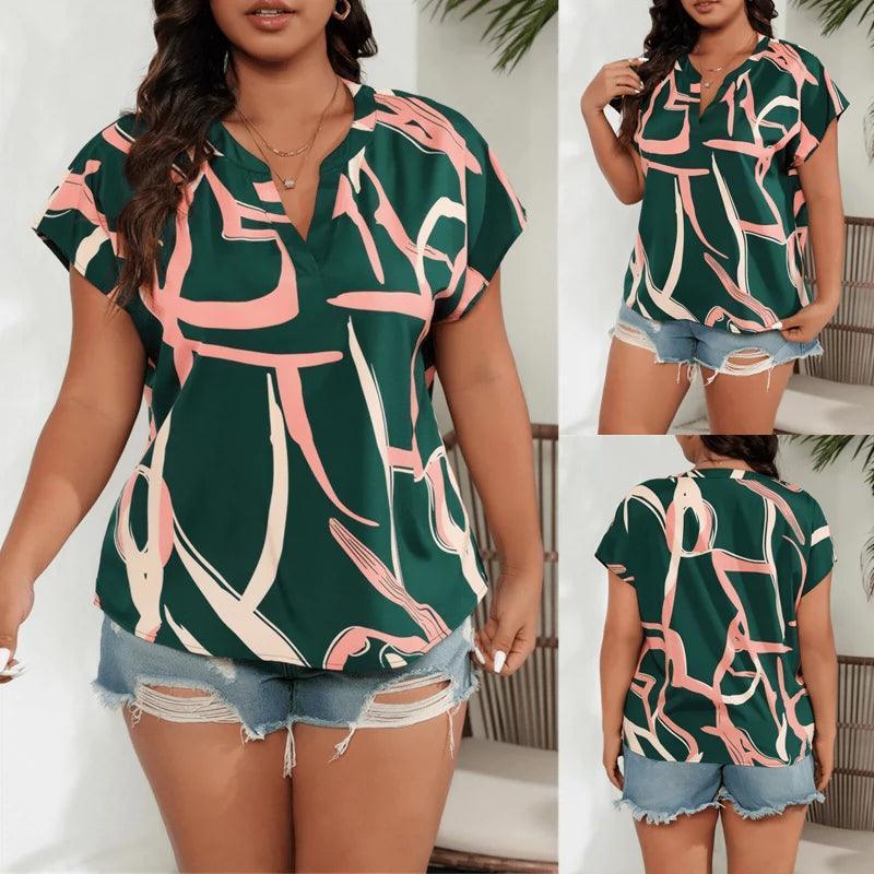 Plus Size Summer Women’s Blouse, Stylish Elegant Big Size Tops - ClubOn