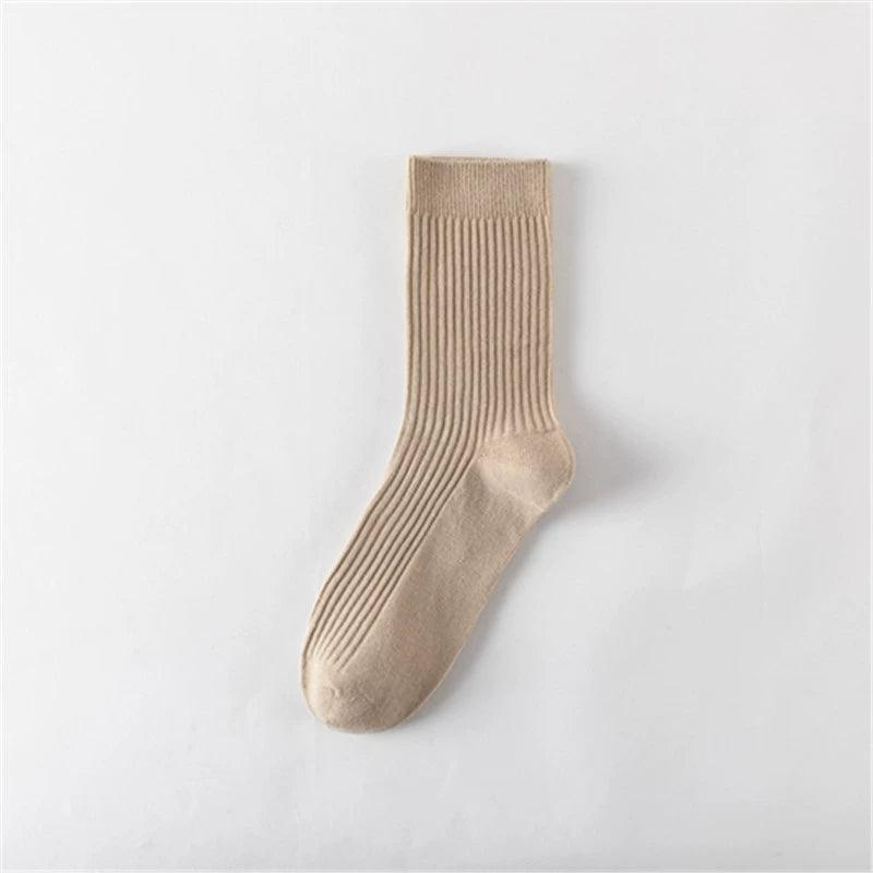 Pure Solid Color Cotton Double Needle Middle Tube Socks – Combed Cotton Striped Men’s Socks for Autumn & Winter - ClubOn
