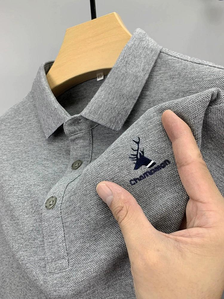 Spring and Autumn Men's Long-Sleeved T-shirt – Pure Cotton Paul Polo Shirt, High-End Embroidered Lapel Top, Bottoming T-shirt - ClubOn