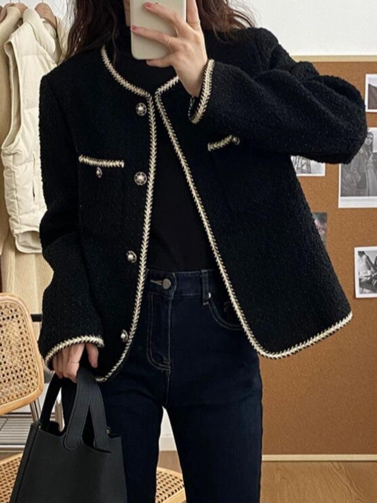 Chic Plus Size French Lady Quilted Jacket - Autumn/Winter - ClubOn