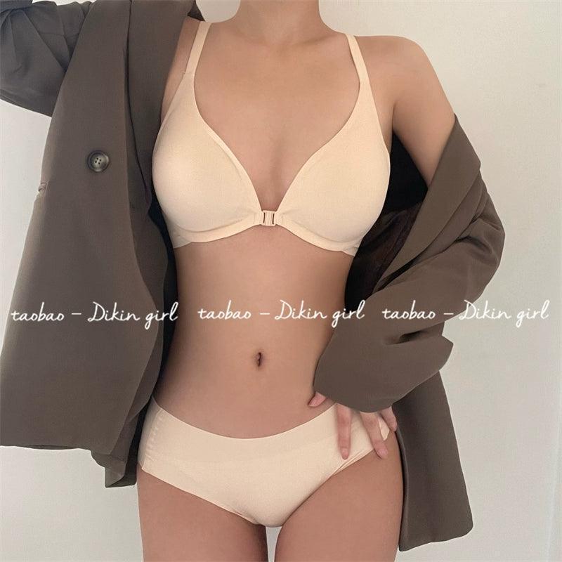 Front Buckle Glossy Bra Set for Small Chests - ClubOn