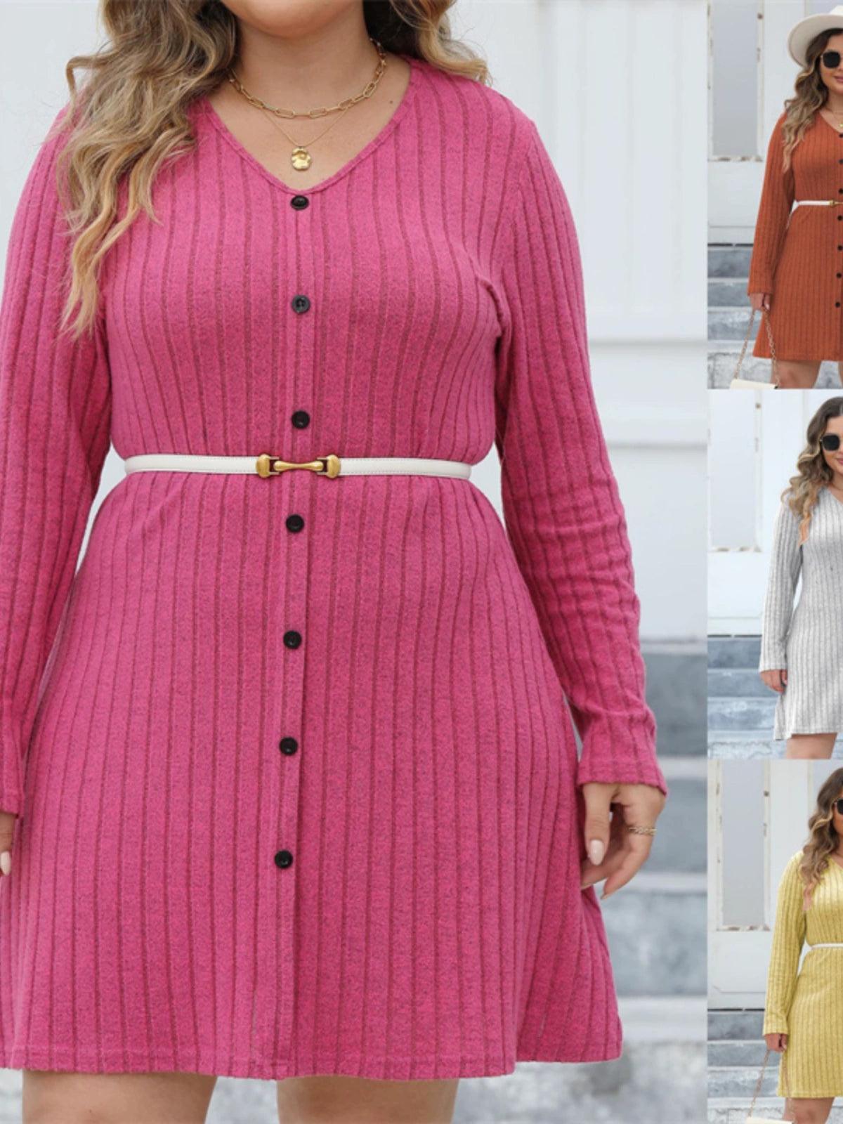 Plus Size Striped Bottoming Skirt Dress - L-3XL Women's Fashion - ClubOn