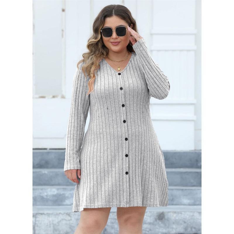 Plus Size Striped Bottoming Skirt Dress - L-3XL Women's Fashion - ClubOn