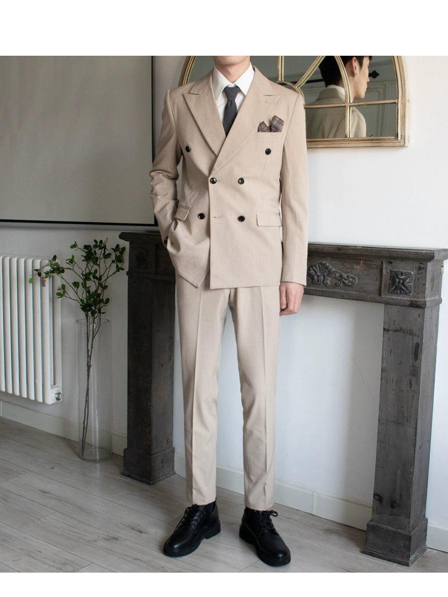 Peaked Lapel Double-Breasted Suit for Men - Wedding Groom High-End Formal Three-Piece Suit for Groomsmen - ClubOn