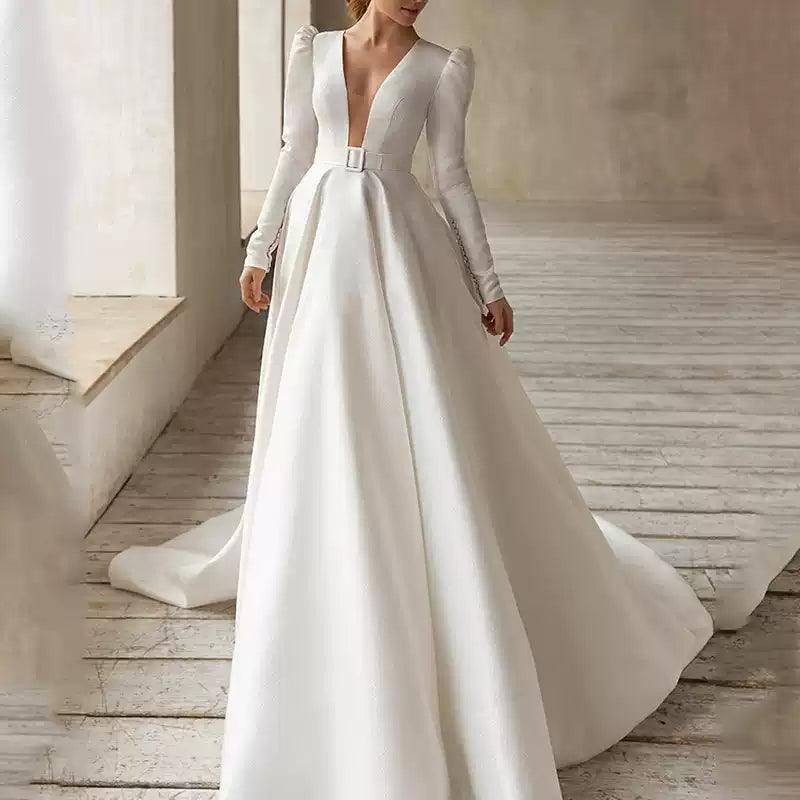 Temperament Evening Dress, White Slimming Elegant Gown - ClubOn