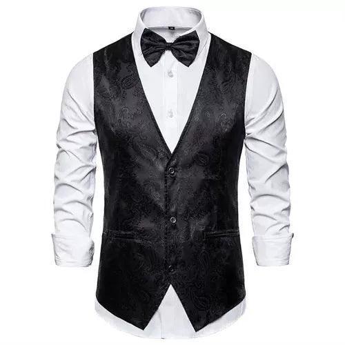 Wine Red Jacquard Suit Vest Men's Business Banquet Wedding Party - ClubOn