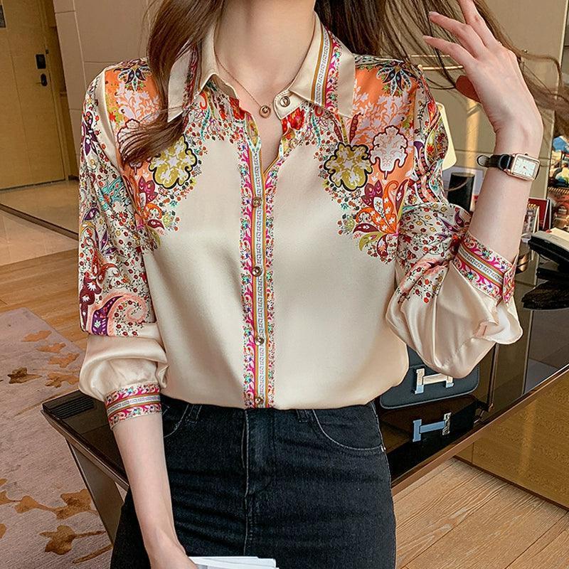 Hong Kong Style Retro Printed Shirt for Women - ClubOn