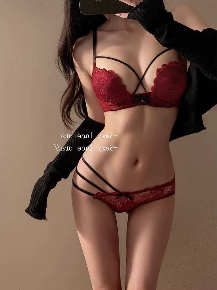 Victoria Red Lace Bra Set for Small Chests - ClubOn