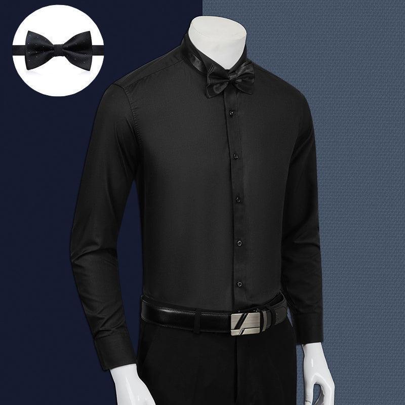 Men's Long-Sleeved White Shirt with Swallow Collar for Wedding & Groomsmen - ClubOn