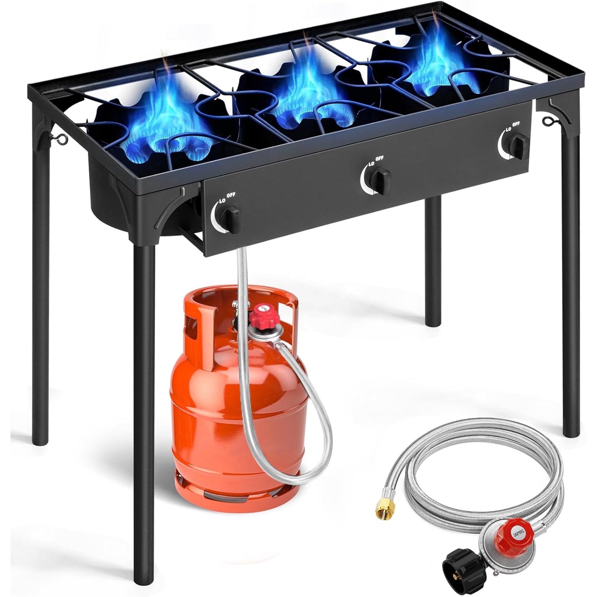 GVDV 3-Burner Propane Camping Stove, 225,000-BTU Gas Stove for BBQ, Heavy Duty, Black - ClubOn