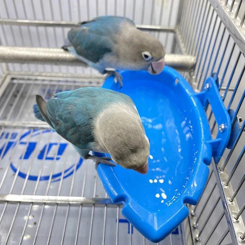 Multifunction Parrot Food Tray & Blue Bathtub – Animal Cage Standing Shower Box - ClubOn