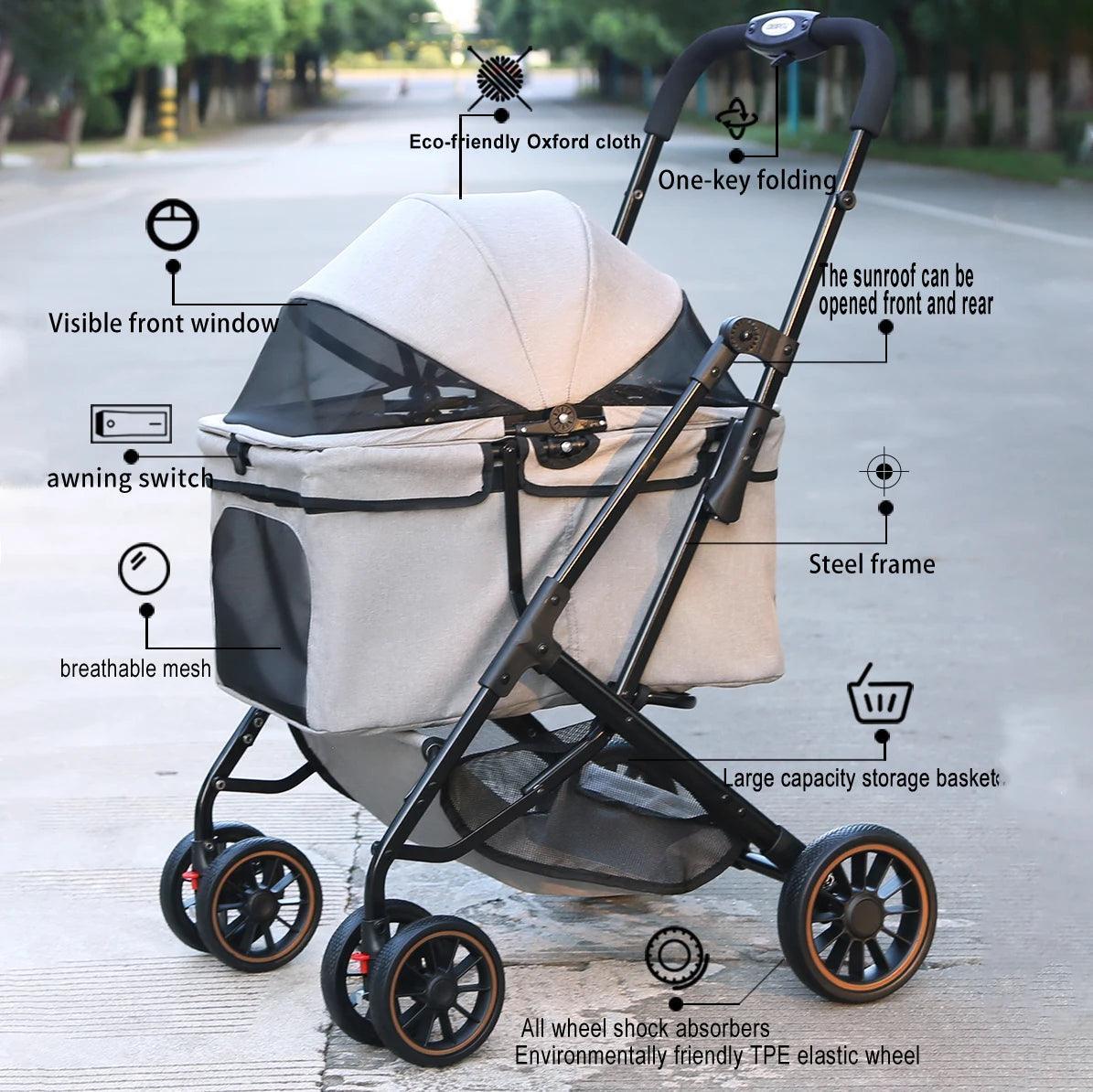 Foldable Pet Stroller | Outdoor Travel Carrier for Dogs & Cats - ClubOn