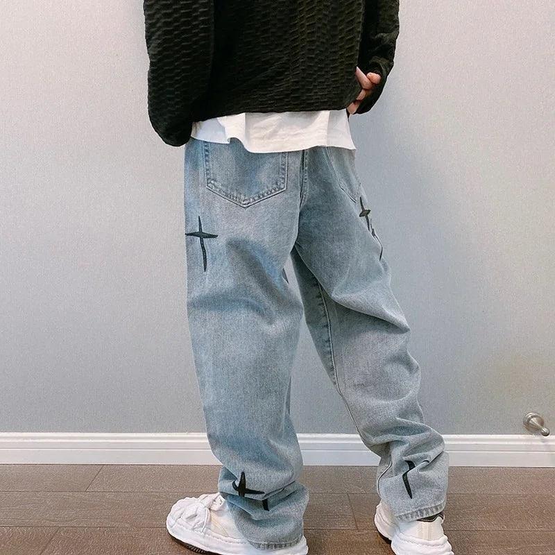 Men's Streetwear Prints Jeans - Baggy Wide Leg Cargo Pants - ClubOn