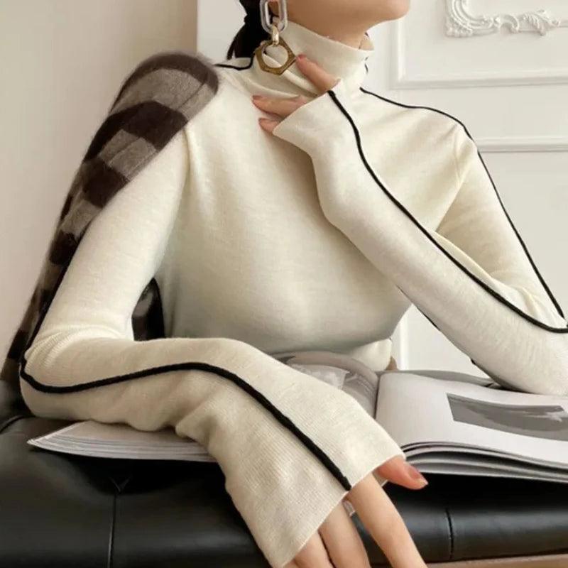 Striped Turtleneck Sweater - Elegant Women’s Pullover - ClubOn