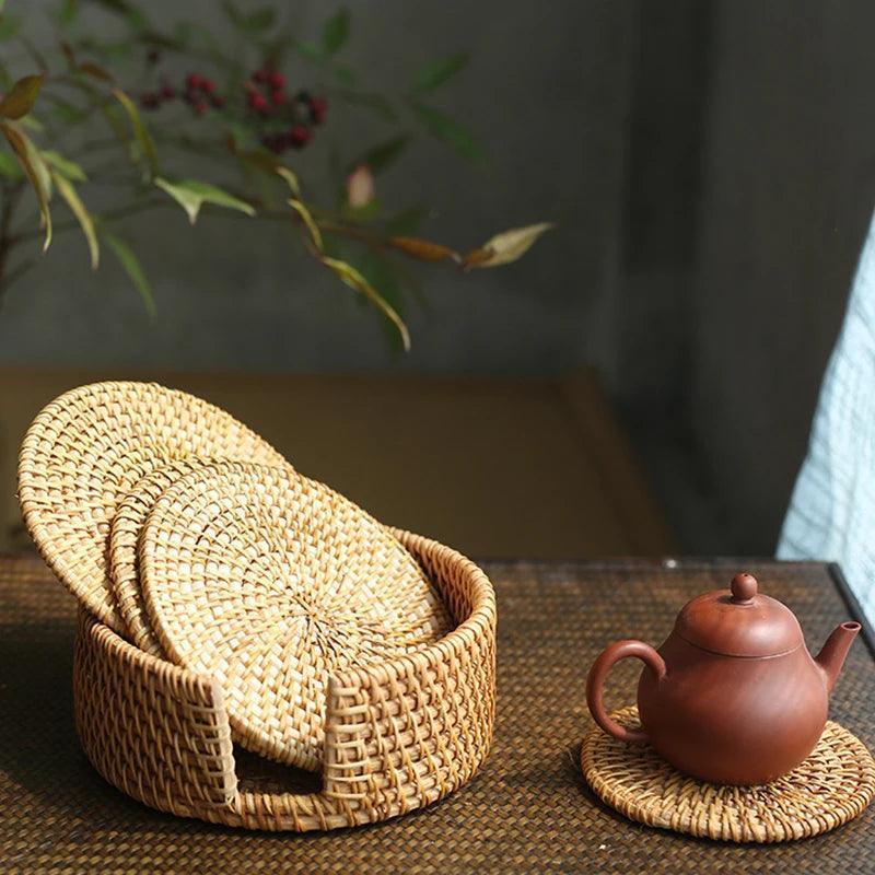 Handmade Rattan Round Coaster – Heat Insulation Pot Mat & Tea Ceremony Placemat - ClubOn