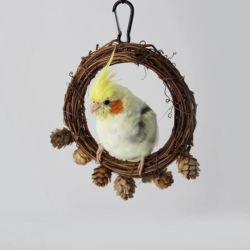 Rattan Toy Hanging Parrot Swing – Climbing & Chewing Cage Ring Accessory - ClubOn