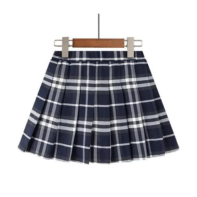 Spring Preppy Pleated Skirt for Girls – All-Season Casual School Skirt - ClubOn