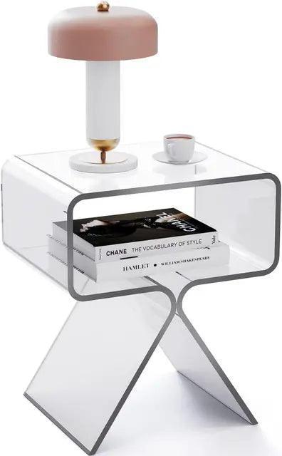 Modern Acrylic Nightstand Side Table - Clear & Black Design - ClubOn