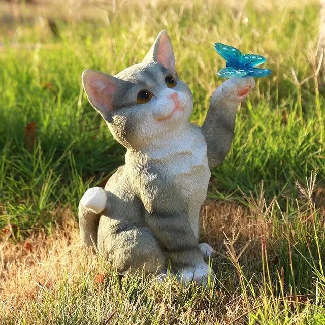 Solar Garden Cat Sculpture - Luminous Resin Yard Art Statue - ClubOn