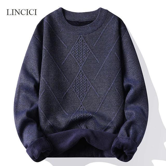 Plush Round Neck Knitted Sweater for Men - Warm & Versatile - ClubOn