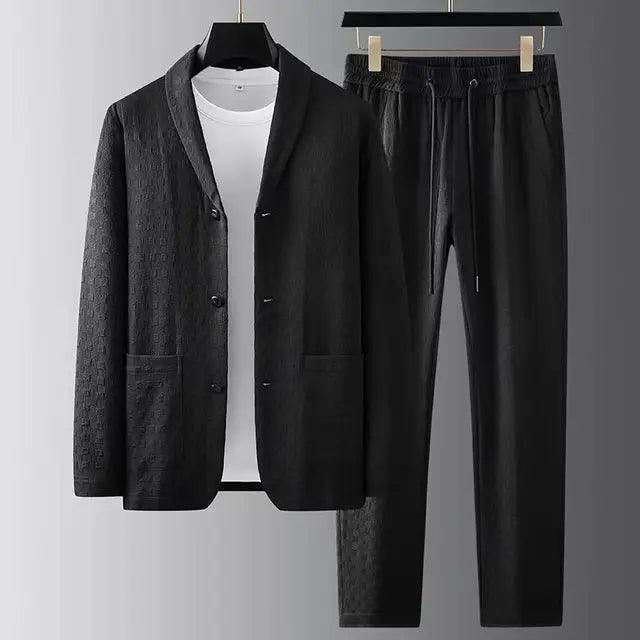 Men's Spring Summer Waffle Blazer &amp; Drawstring Pants Set - ClubOn