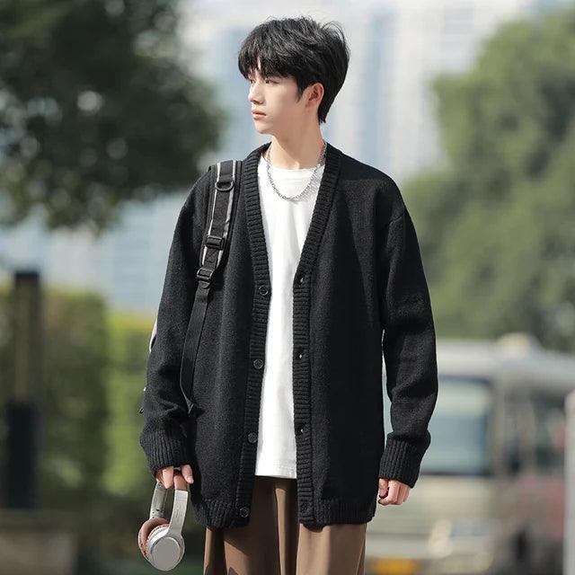 Streetwear Cardigan for Men - V Collar Knitted Sweater - ClubOn